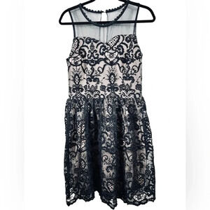 SoieBlu lace mesh dress, Large, sleeveless, black floral, lined, Prom Wedding